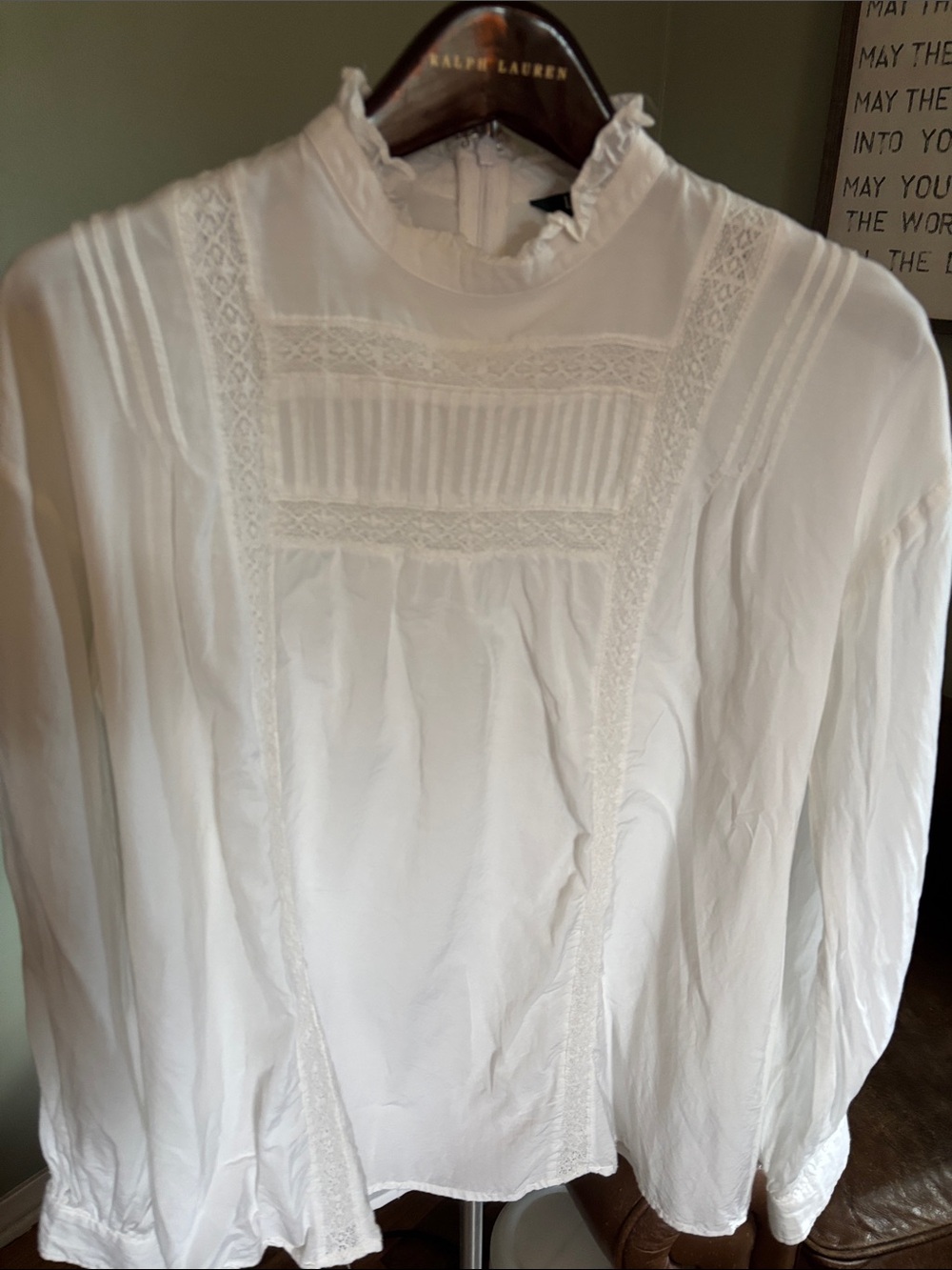 Ralph Lauren White Victorian-Inspired Lace Pintuck Blouse
